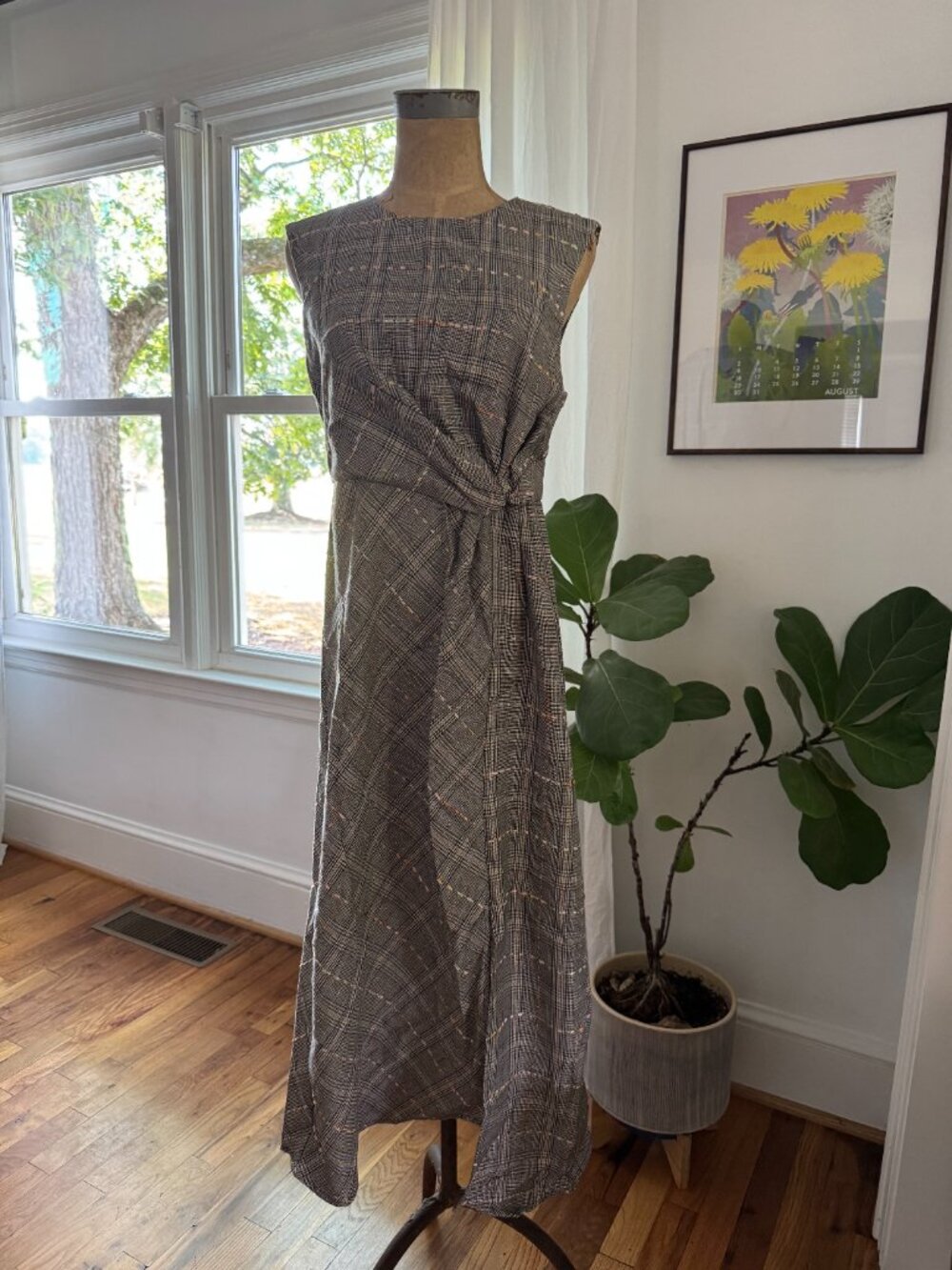 Anthropologie Maeve Reese Plaid Tweed Midi Dress
